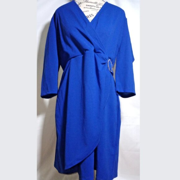 2 Item Bundle NWT Luxology Women’s Faux Wrap Dresses XL Blue/Sparkle Black - Picture 2 of 11